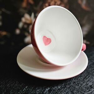 Starbucks PINK HEART Valentines Day Coffee Cup‎ and Saucer Set - 2005